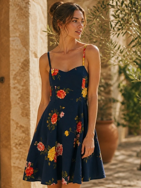Old Navy Dresses & Skirts - Old Navy Navy Floral Fit-and-Flare Mini Dress
